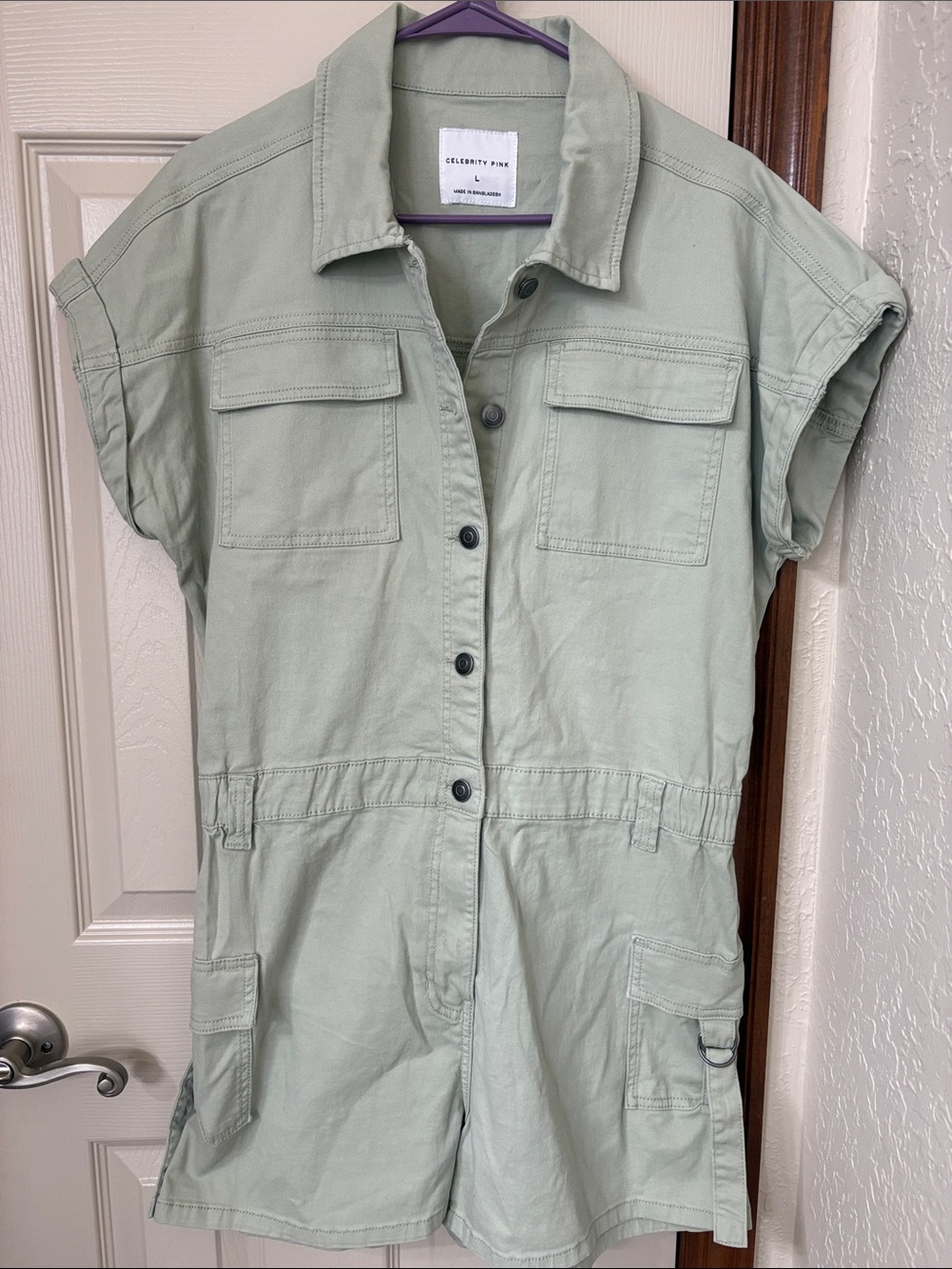 Celebrity Pink Light Sage Utility Short Romper
